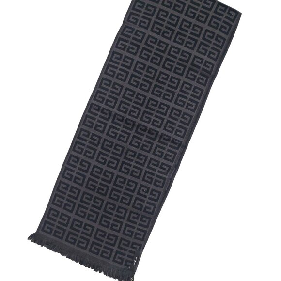 GIVENCHY Vintage Black Gray G Logo Print Monogram Wool Scarf - Picture 3 of 10